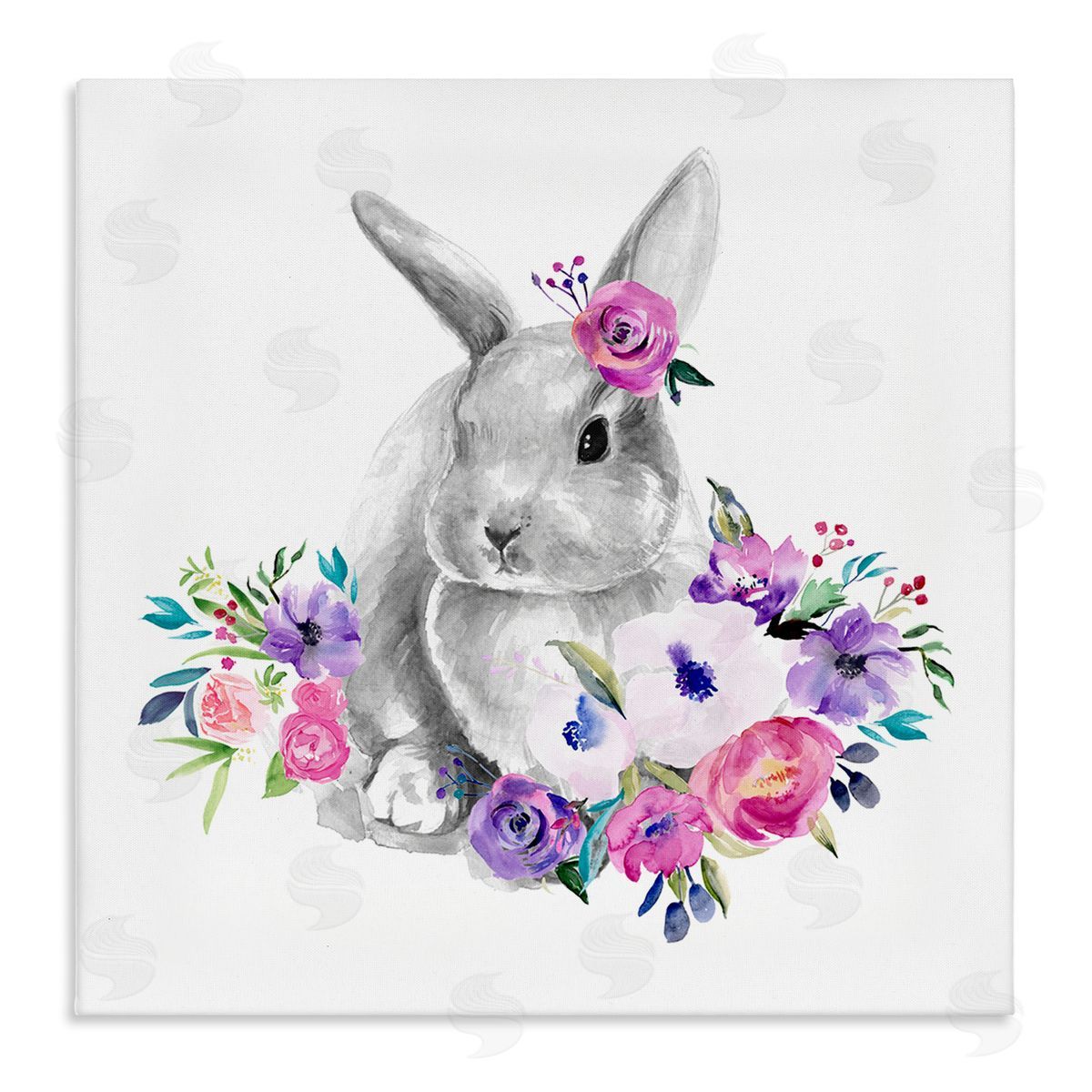 Jennifer Paxton Parker Bunny with Spring Roses Stretched Canvas Wall Art Print