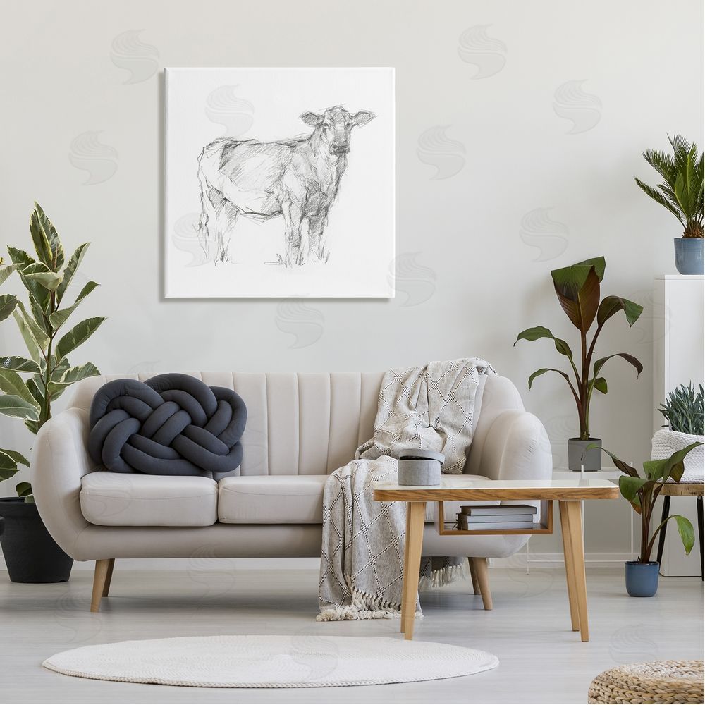 Ethan Harper Minimal Cattle Sketch Canvas Wall Art in Room