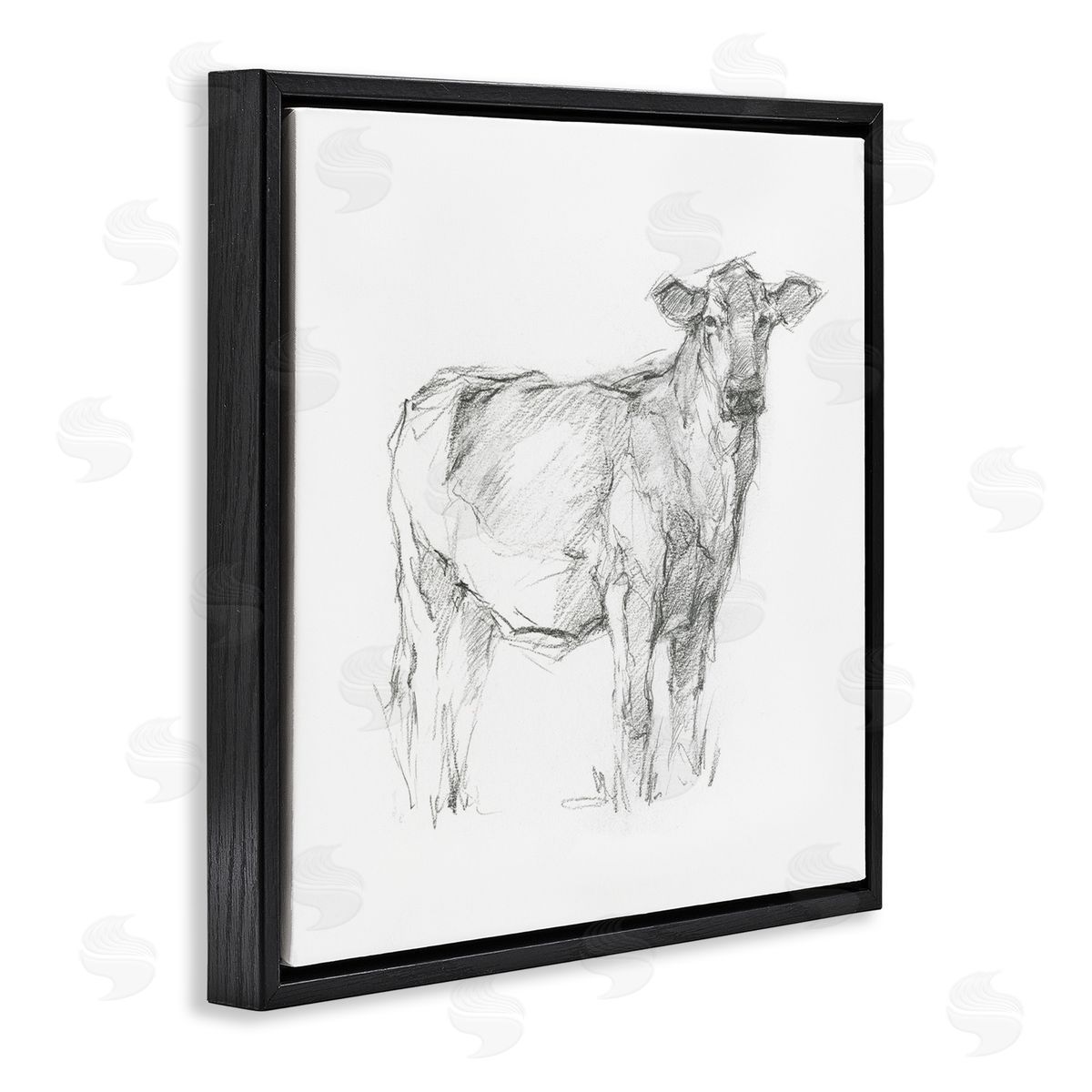 Ethan Harper Minimal Cattle Sketch Black Floating Frame Canvas Wall Art Print