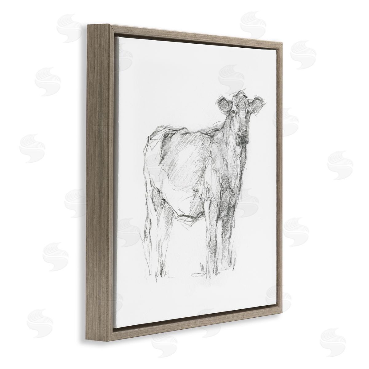 Ethan Harper Minimal Cattle Sketch Brown Floating Frame Canvas Wall Art Print