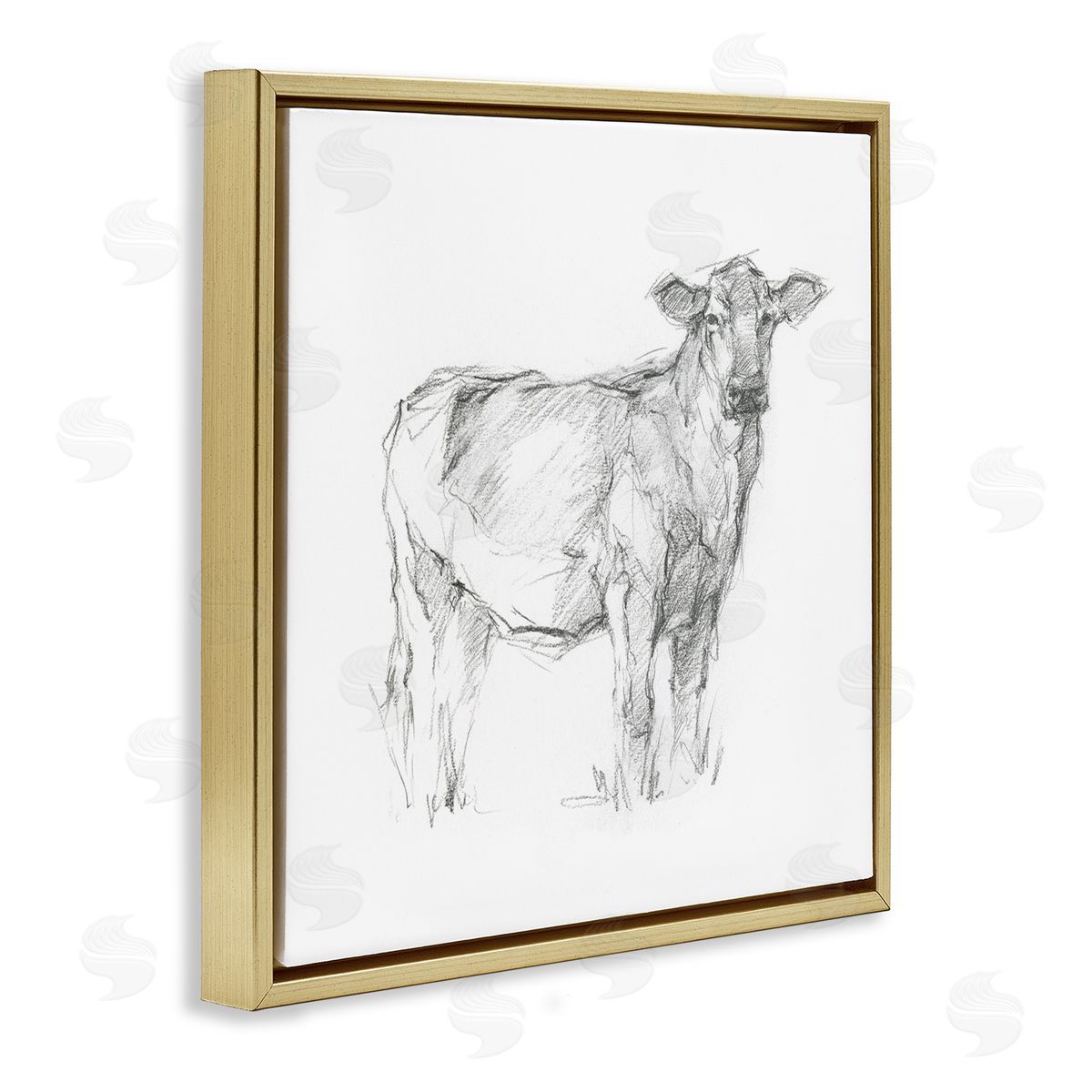 Ethan Harper Minimal Cattle Sketch Gold Floating Frame Canvas Wall Art Print