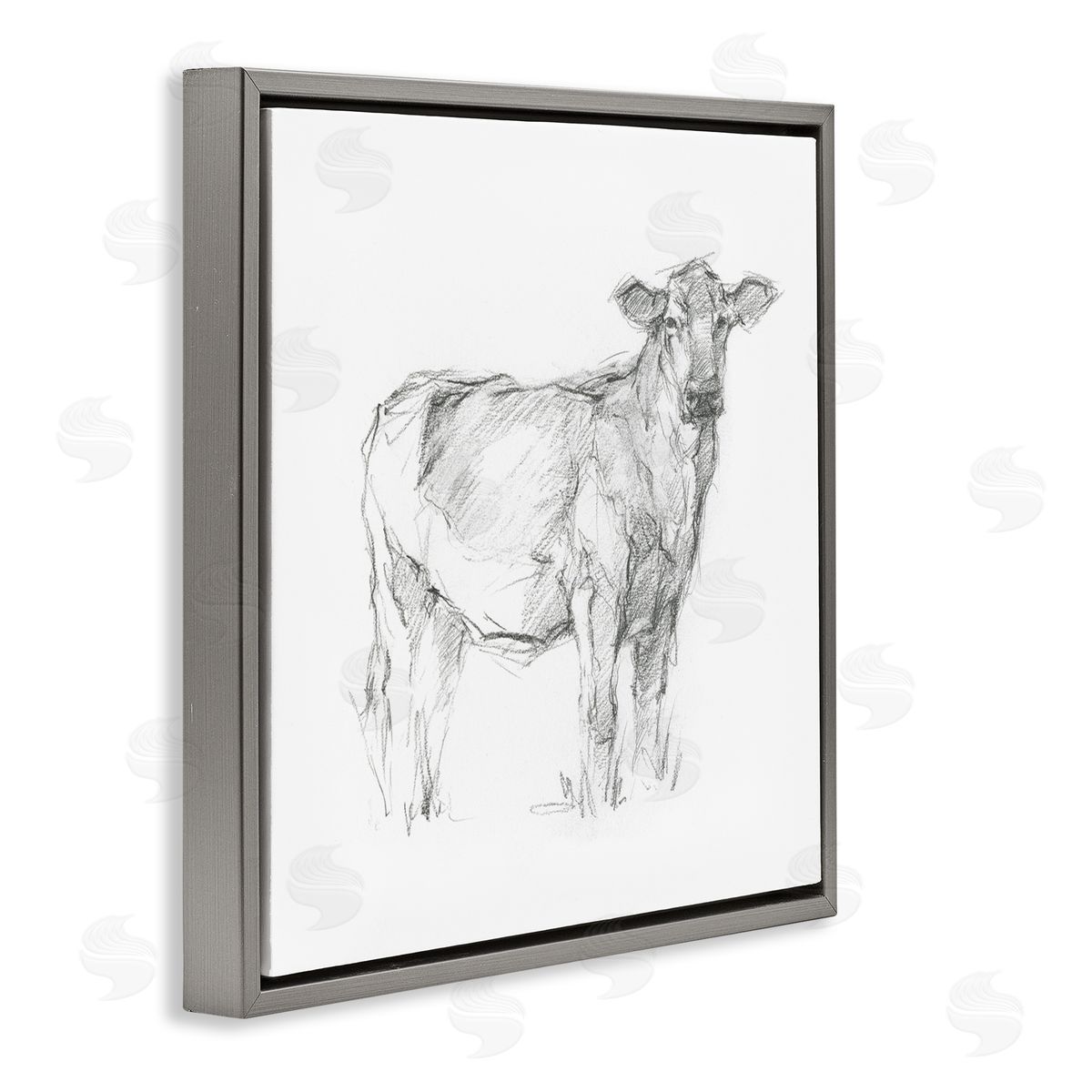Ethan Harper Minimal Cattle Sketch Gray Floating Frame Canvas Wall Art Print