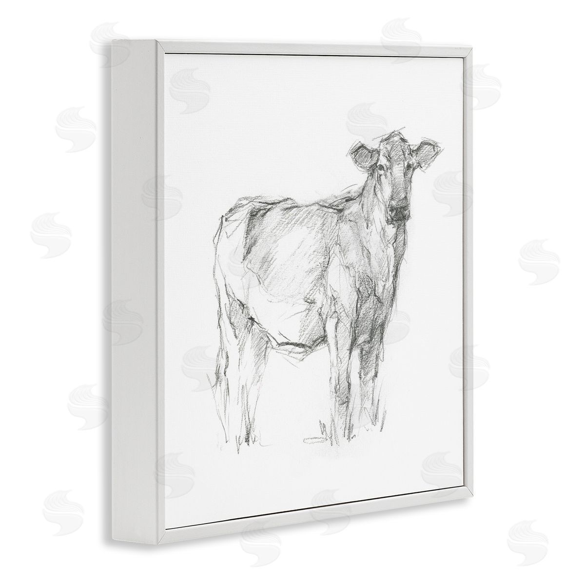 Ethan Harper Minimal Cattle Sketch White Framed Glicee Wall Art Print