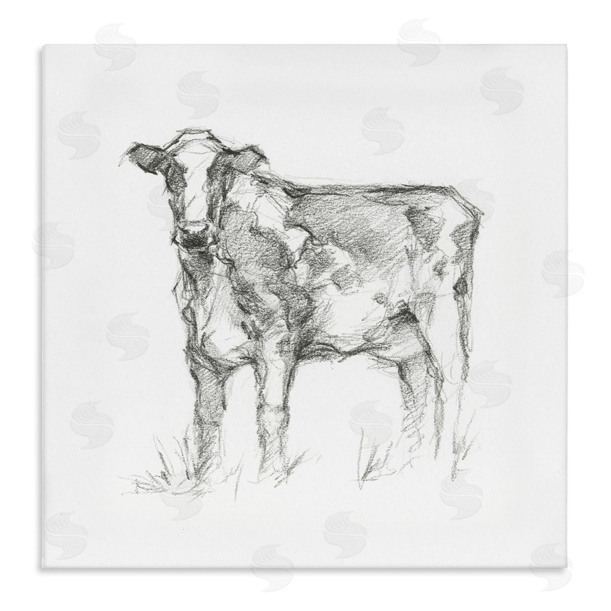 Ethan Harper Simple Cow Drawing Stretched Canvas Wall Art Print