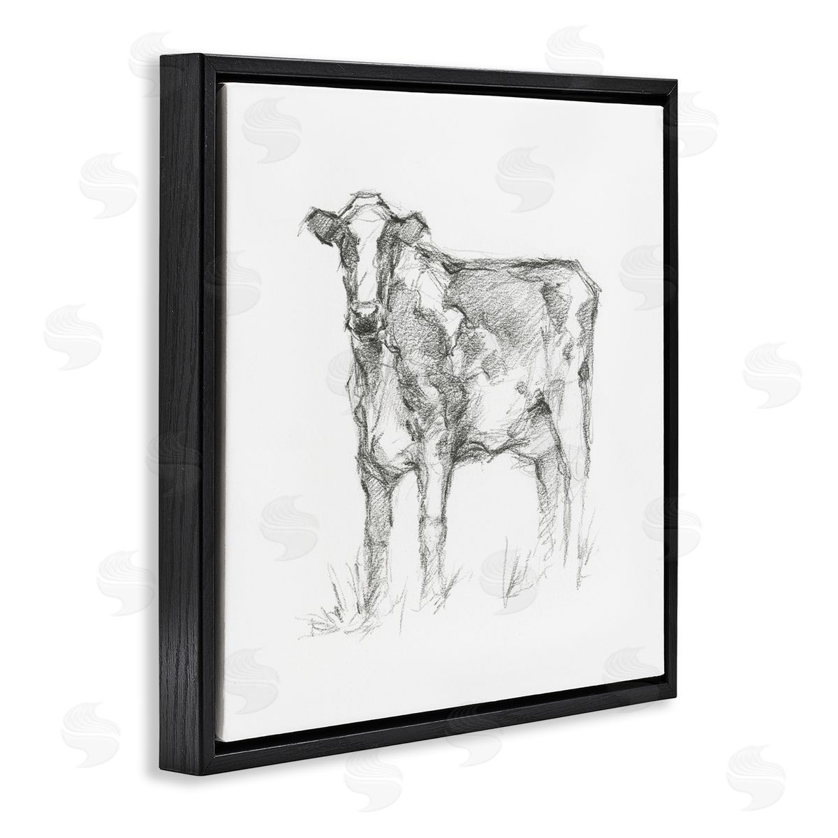 Ethan Harper Simple Cow Drawing Black Floating Frame Canvas Wall Art Print