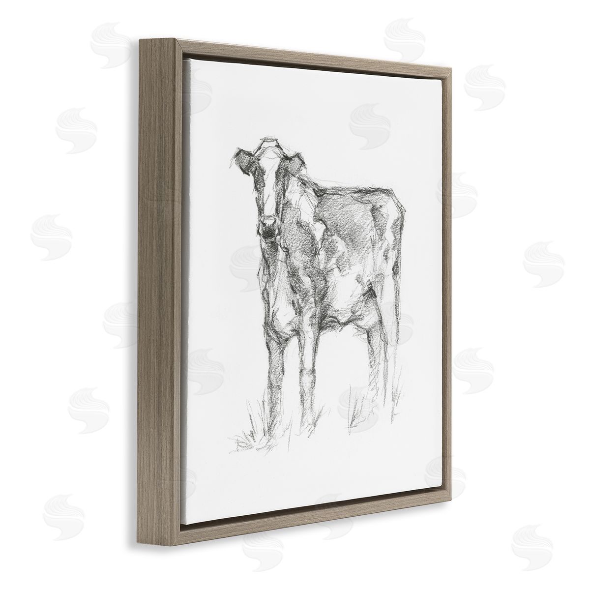 Ethan Harper Simple Cow Drawing Brown Floating Frame Canvas Wall Art Print