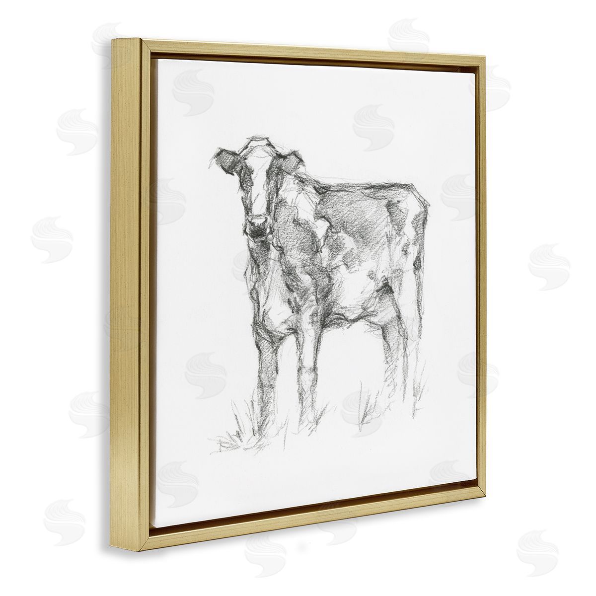 Ethan Harper Simple Cow Drawing Gold Floating Frame Canvas Wall Art Print