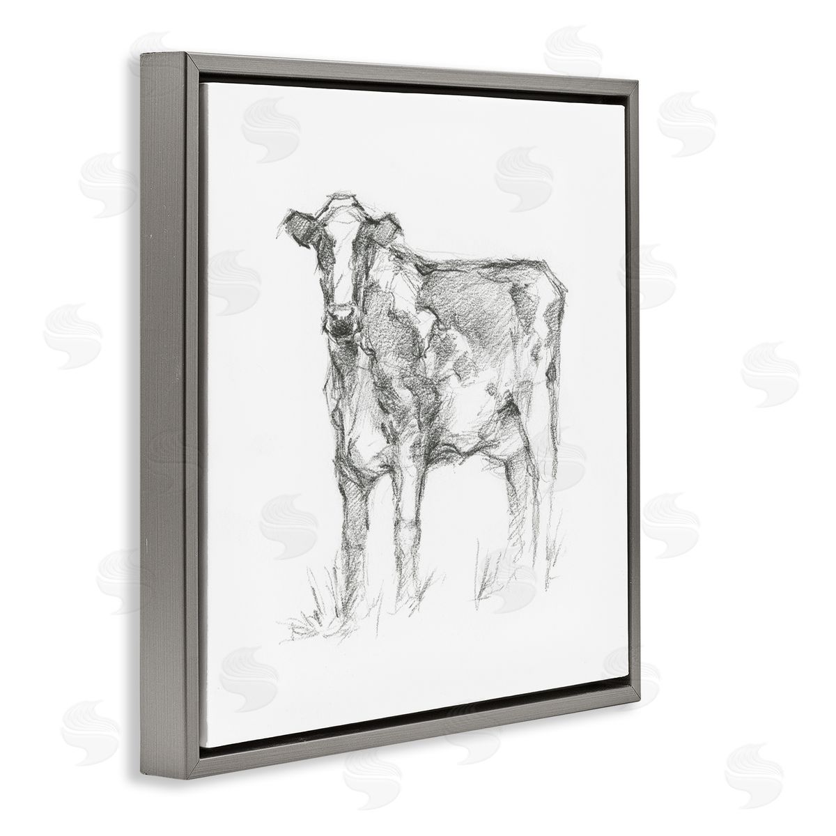 Ethan Harper Simple Cow Drawing Gray Floating Frame Canvas Wall Art Print