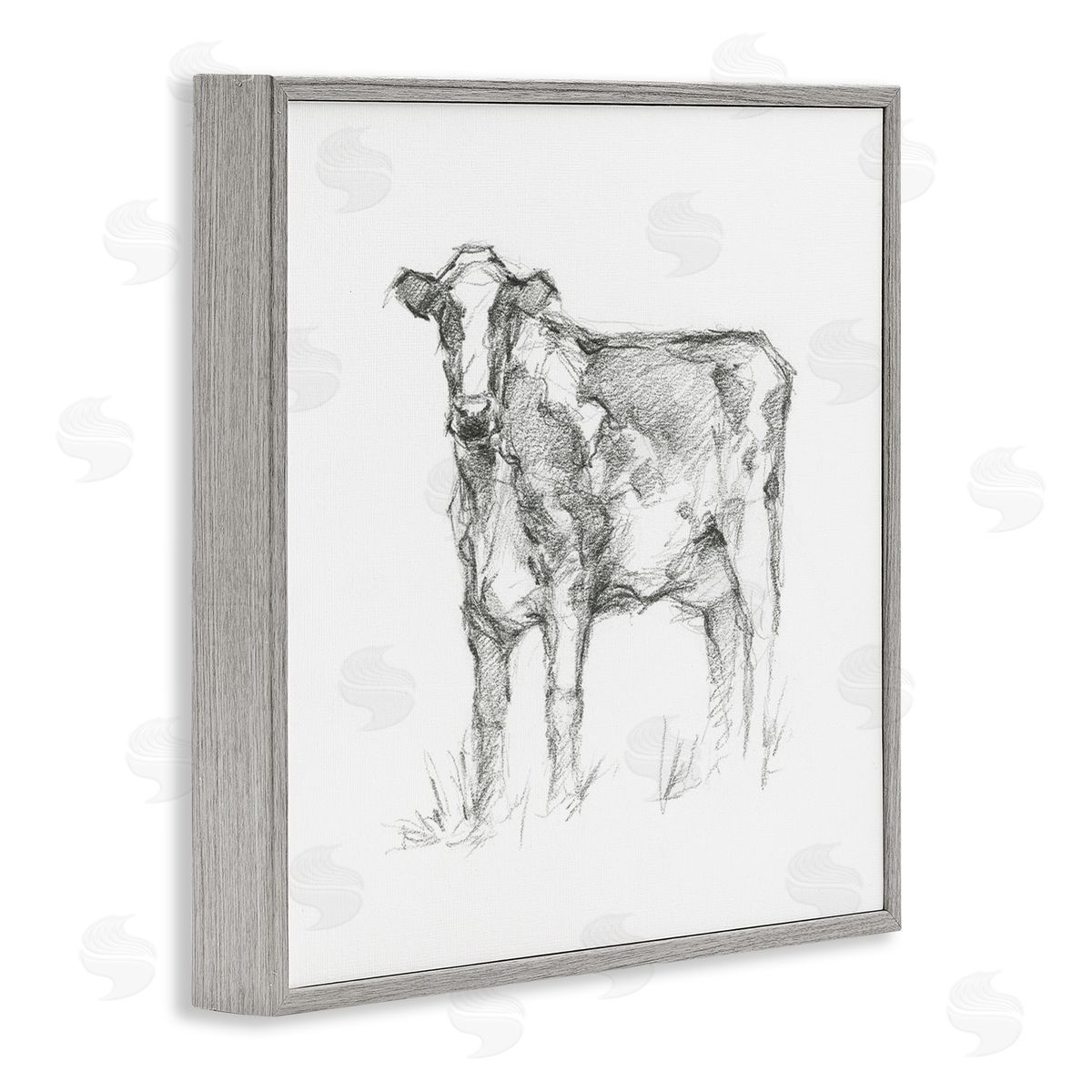 Ethan Harper Simple Cow Drawing Gray Framed Glicee Wall Art Print
