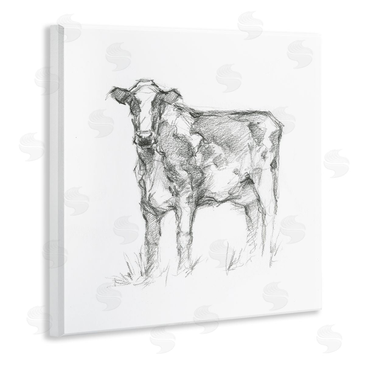 Ethan Harper Simple Cow Drawing Wooden Wall Plaque Art Print