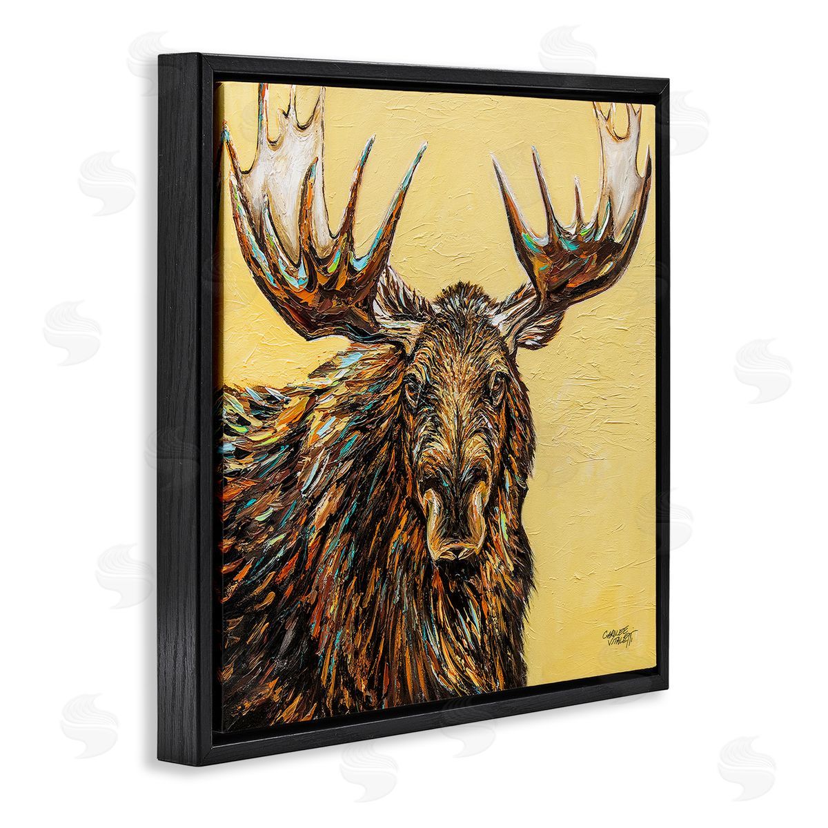Carolee Vitaletti Modern Moose Painting Black Floating Frame Canvas Wall Art Print