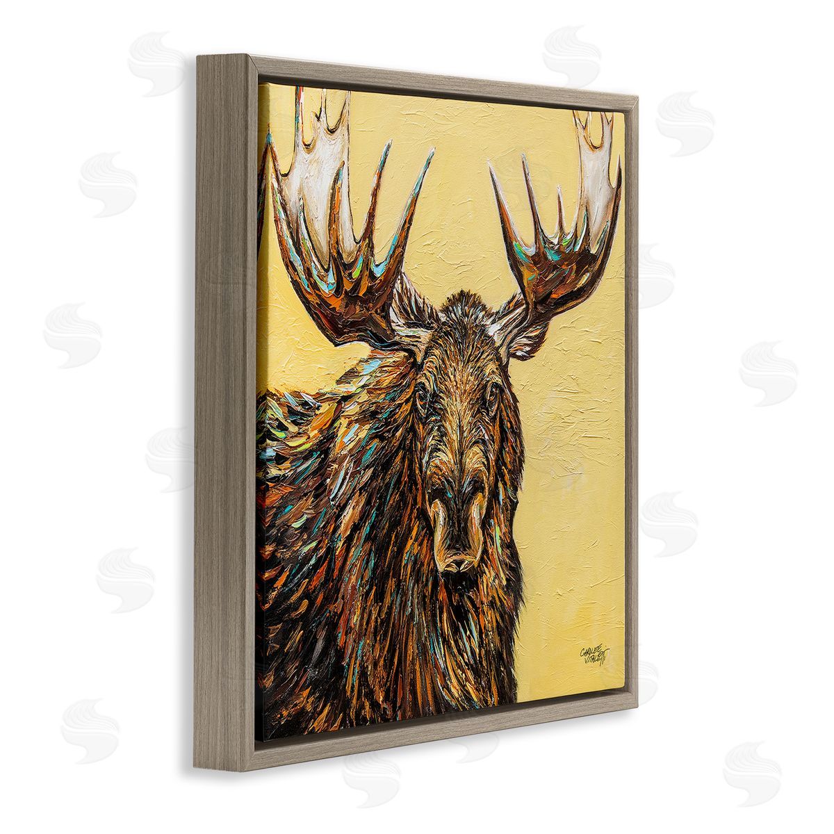 Carolee Vitaletti Modern Moose Painting Brown Floating Frame Canvas Wall Art Print