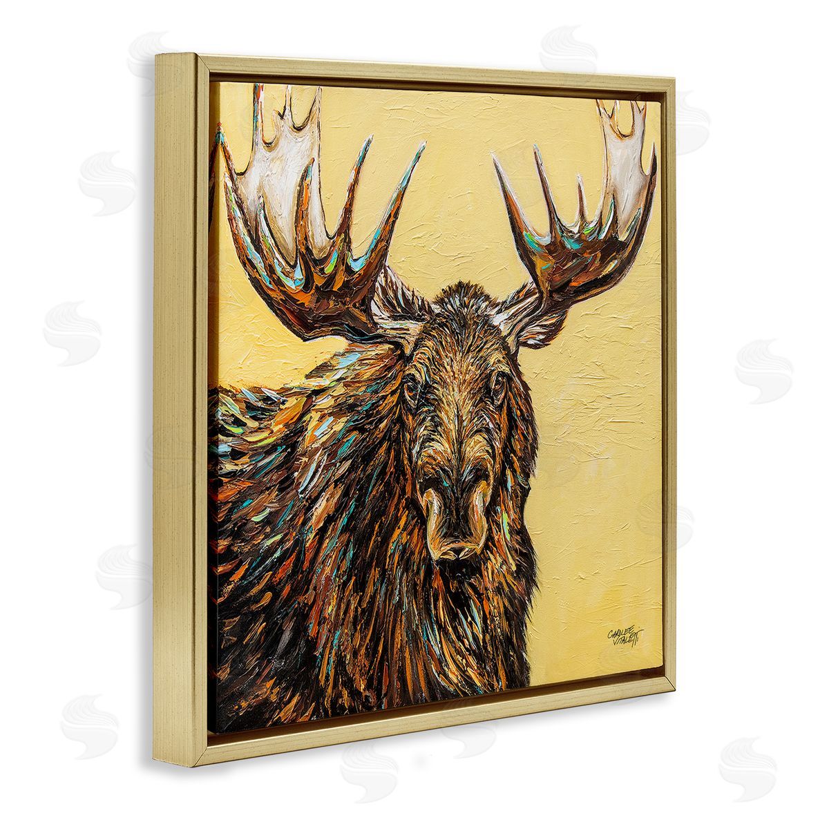 Carolee Vitaletti Modern Moose Painting Gold Floating Frame Canvas Wall Art Print