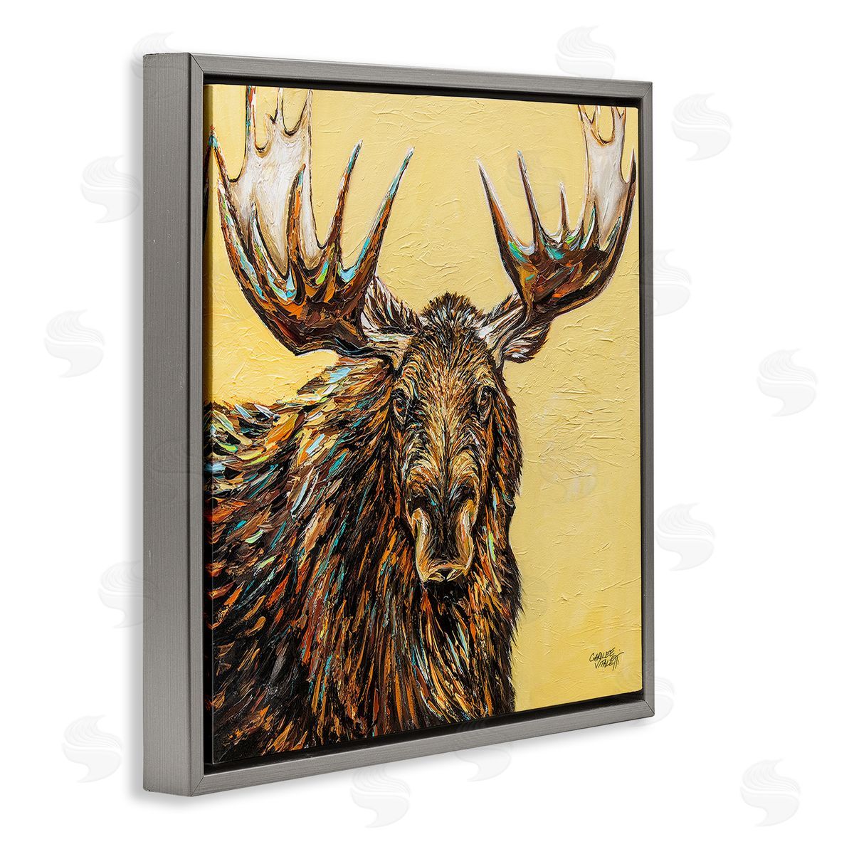 Carolee Vitaletti Modern Moose Painting Gray Floating Frame Canvas Wall Art Print