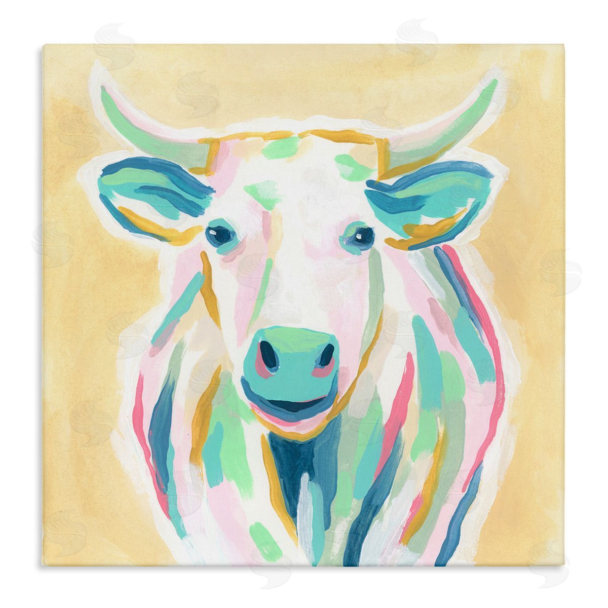 June Erica Vess Pastel Smiling Cattle Stretched Canvas Wall Art Print