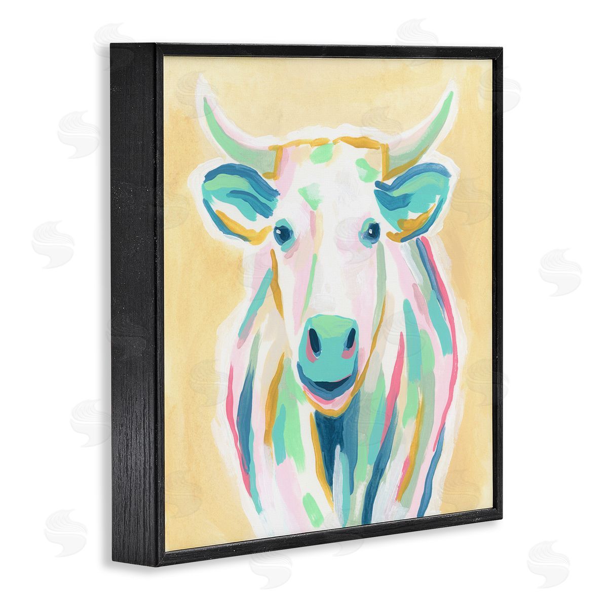 June Erica Vess Pastel Smiling Cattle Black Framed Glicee Wall Art Print