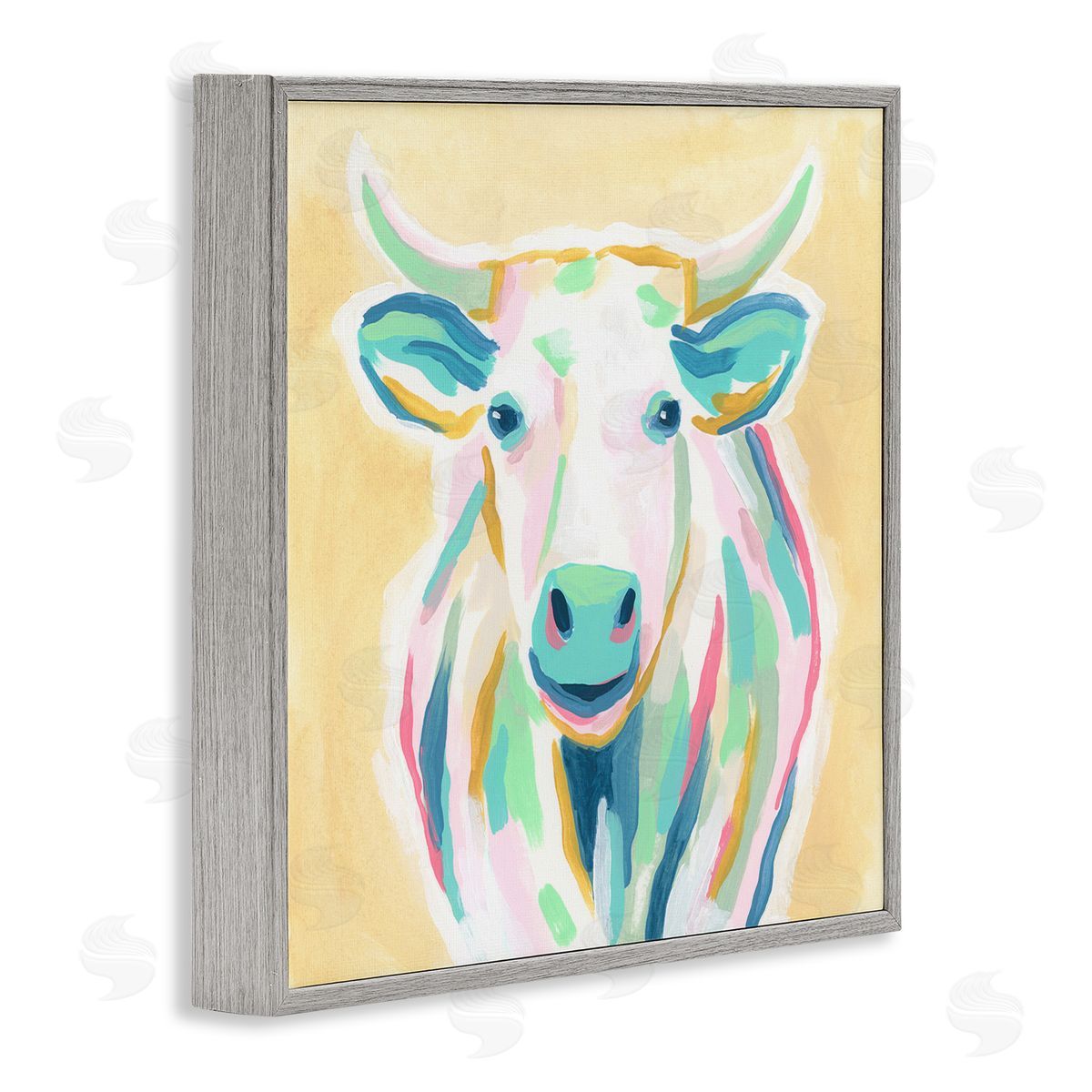 June Erica Vess Pastel Smiling Cattle Gray Framed Glicee Wall Art Print