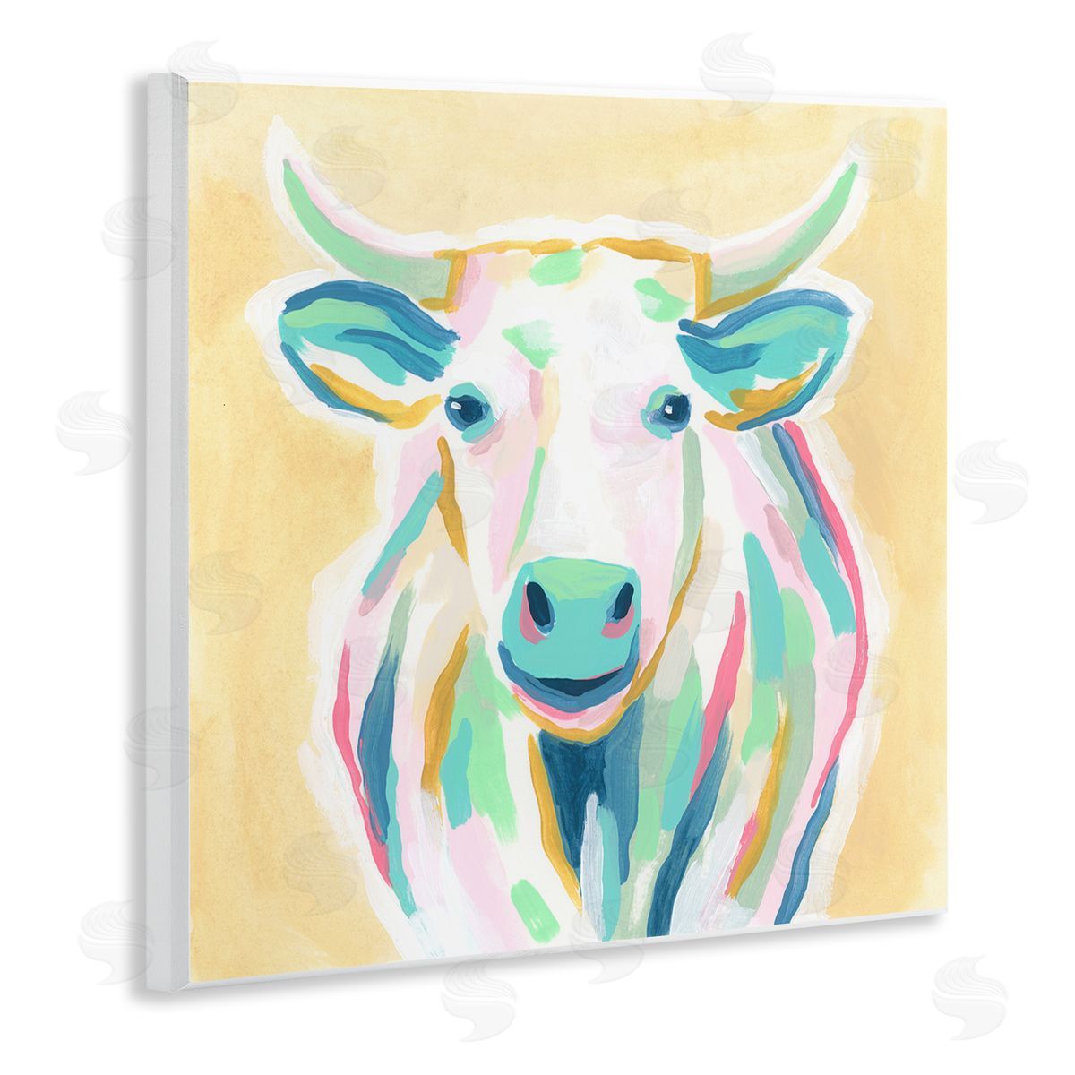 June Erica Vess Pastel Smiling Cattle Wooden Wall Plaque Art Print