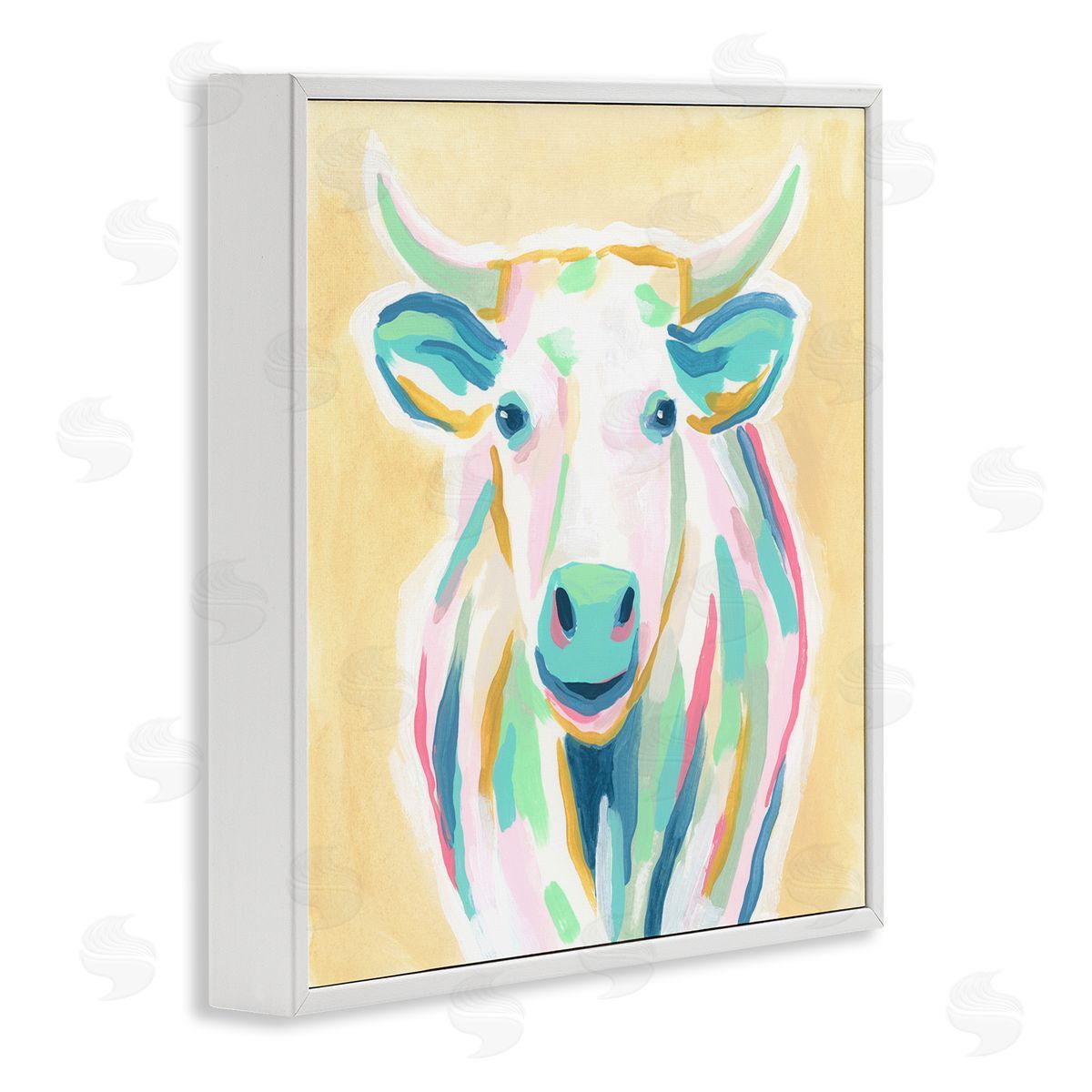 June Erica Vess Pastel Smiling Cattle White Framed Glicee Wall Art Print