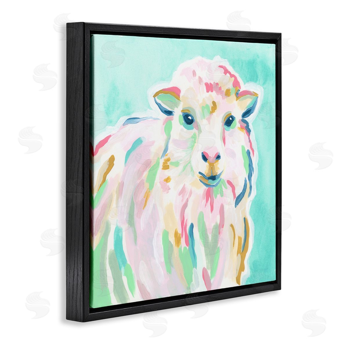 June Erica Vess Pastel Sheep Painting Black Floating Frame Canvas Wall Art Print