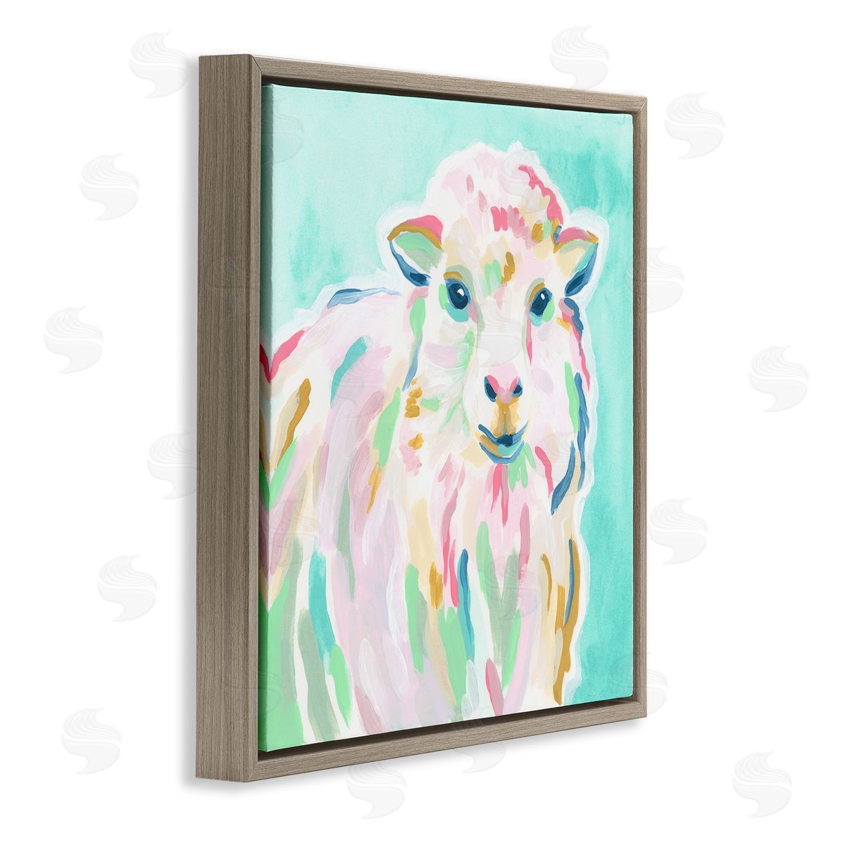 June Erica Vess Pastel Sheep Painting Brown Floating Frame Canvas Wall Art Print