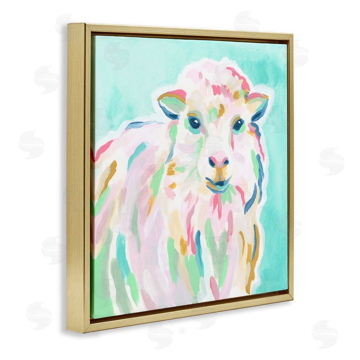 June Erica Vess Pastel Sheep Painting Gold Floating Frame Canvas Wall Art Print