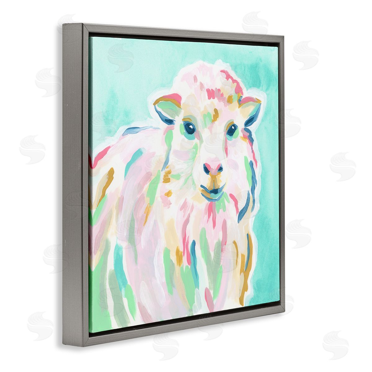 June Erica Vess Pastel Sheep Painting Gray Floating Frame Canvas Wall Art Print