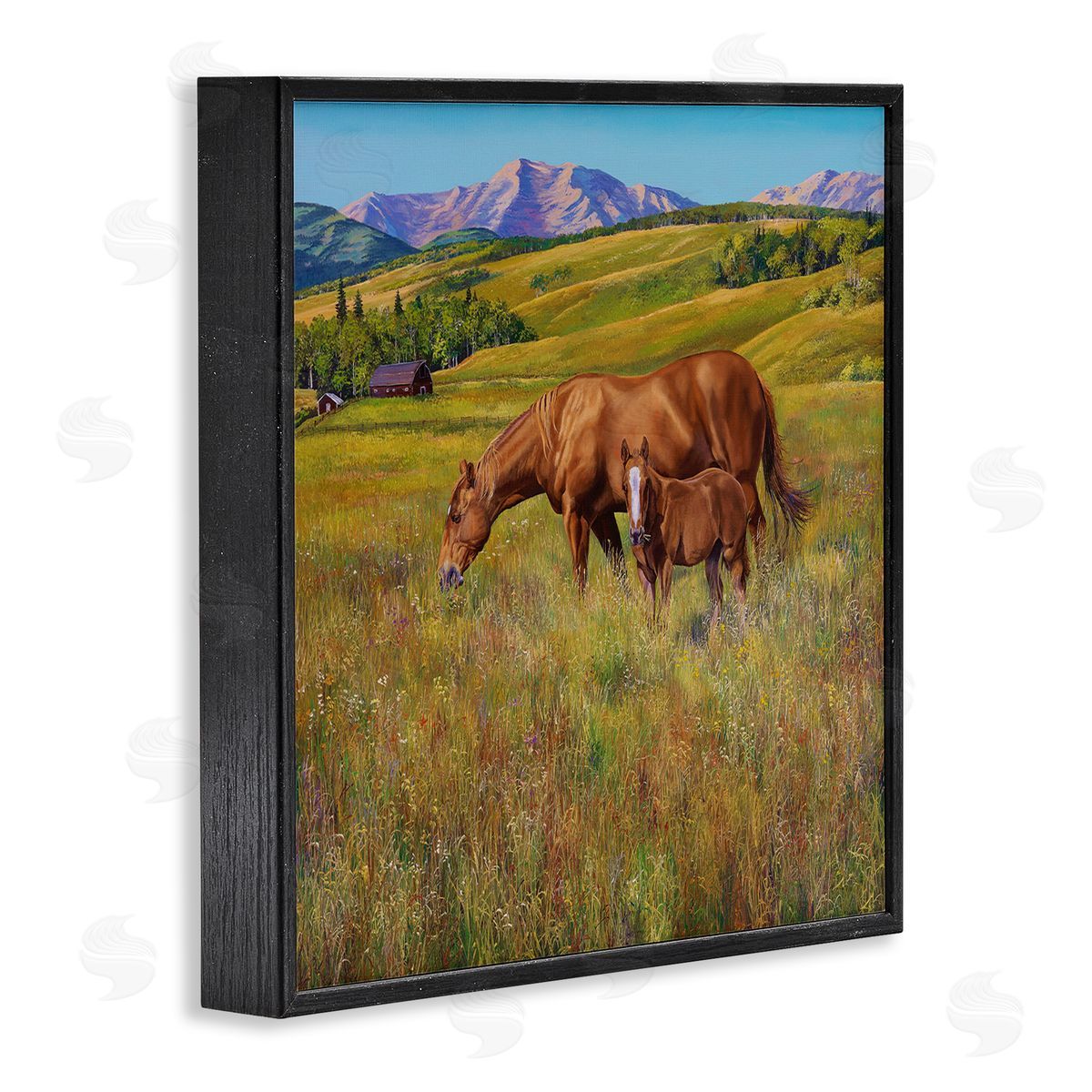 Andrew Kiss Horses Grazing in Meadow Black Framed Glicee Wall Art Print