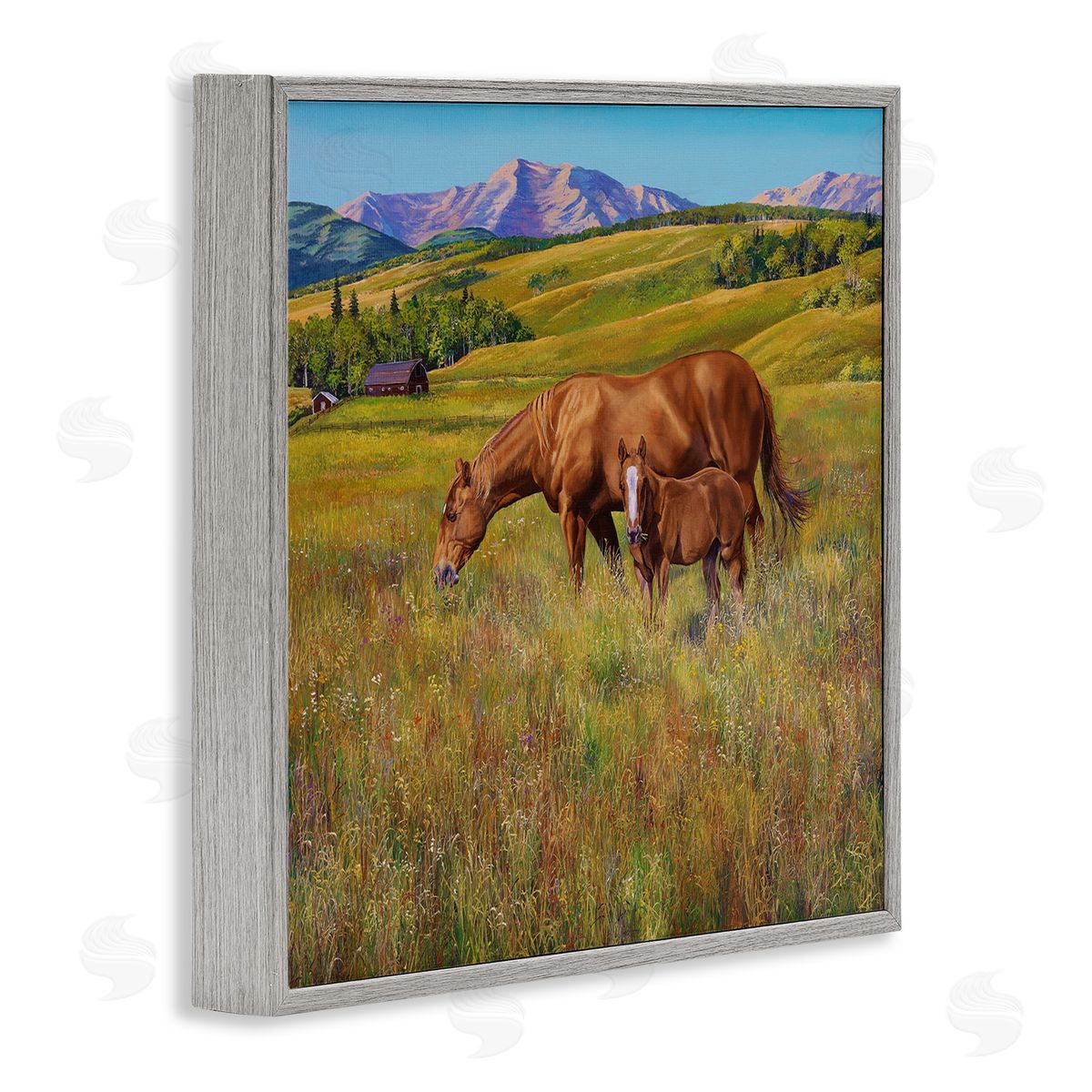 Andrew Kiss Horses Grazing in Meadow Gray Framed Glicee Wall Art Print