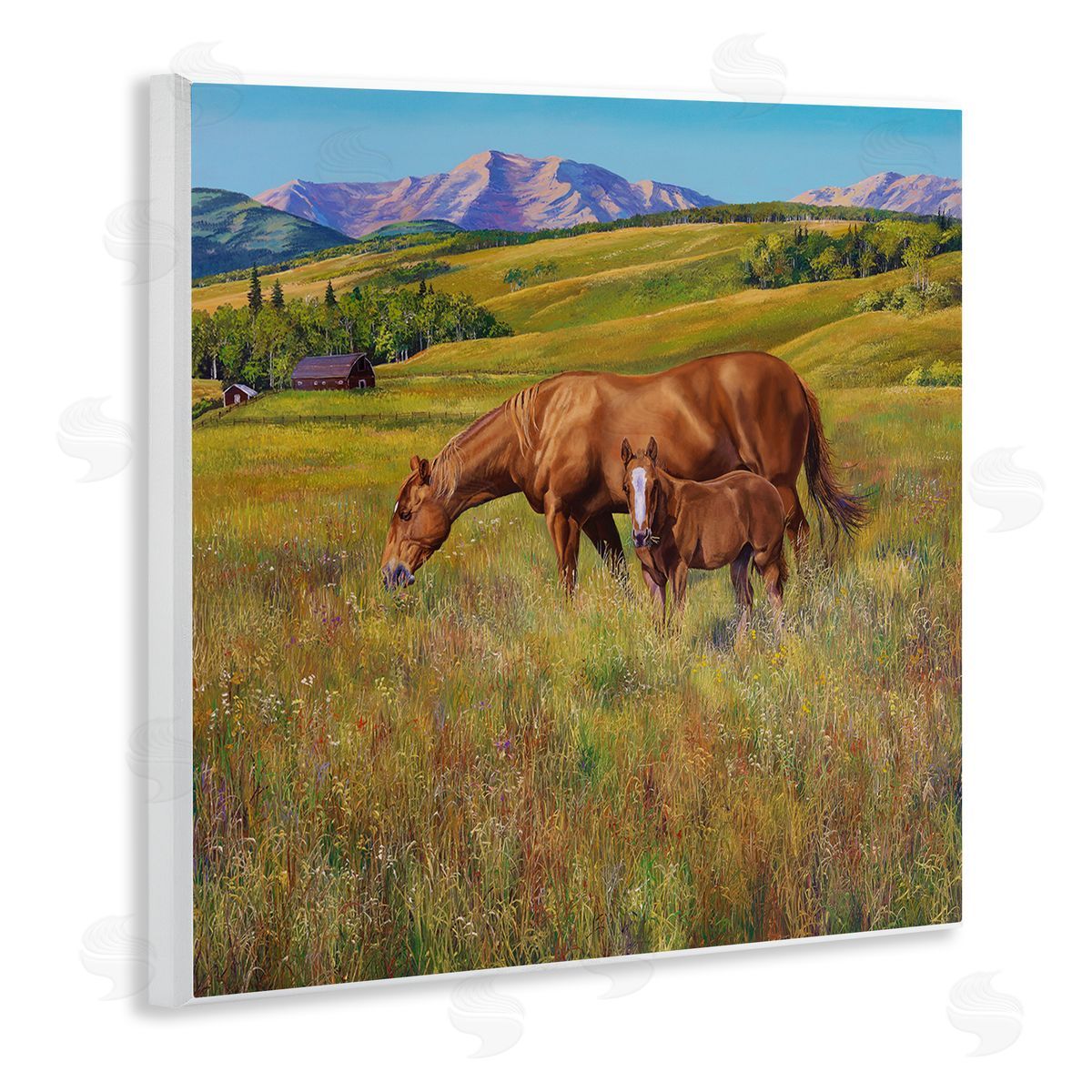 Andrew Kiss Horses Grazing in Meadow Wooden Wall Plaque Art Print