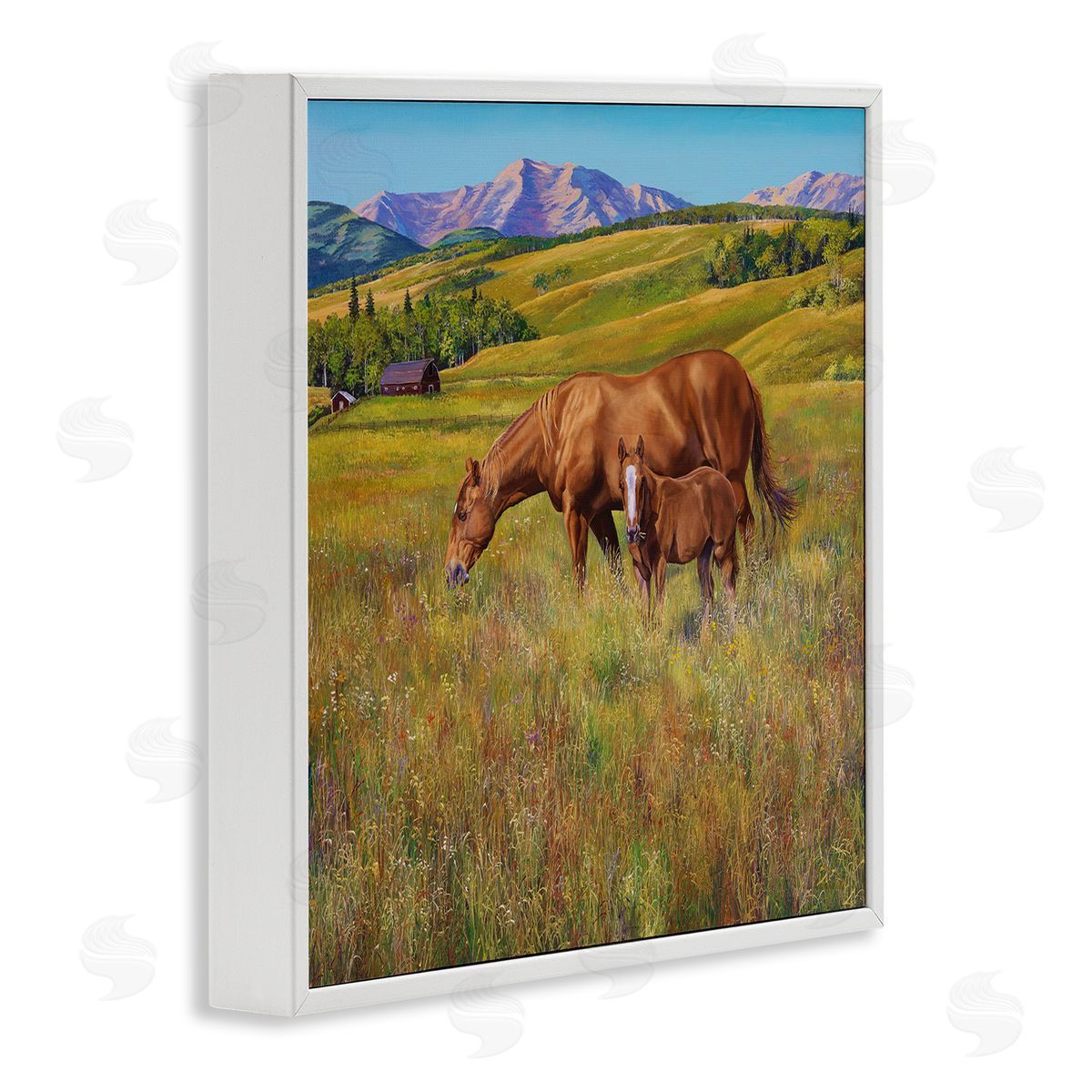 Andrew Kiss Horses Grazing in Meadow White Framed Glicee Wall Art Print