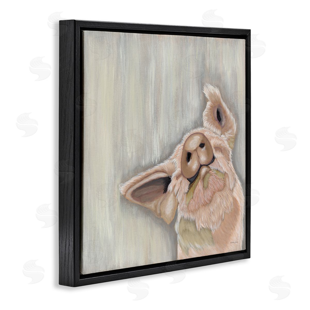 Ashley Justice Pig Looking Upward Black Floating Frame Canvas Wall Art Print