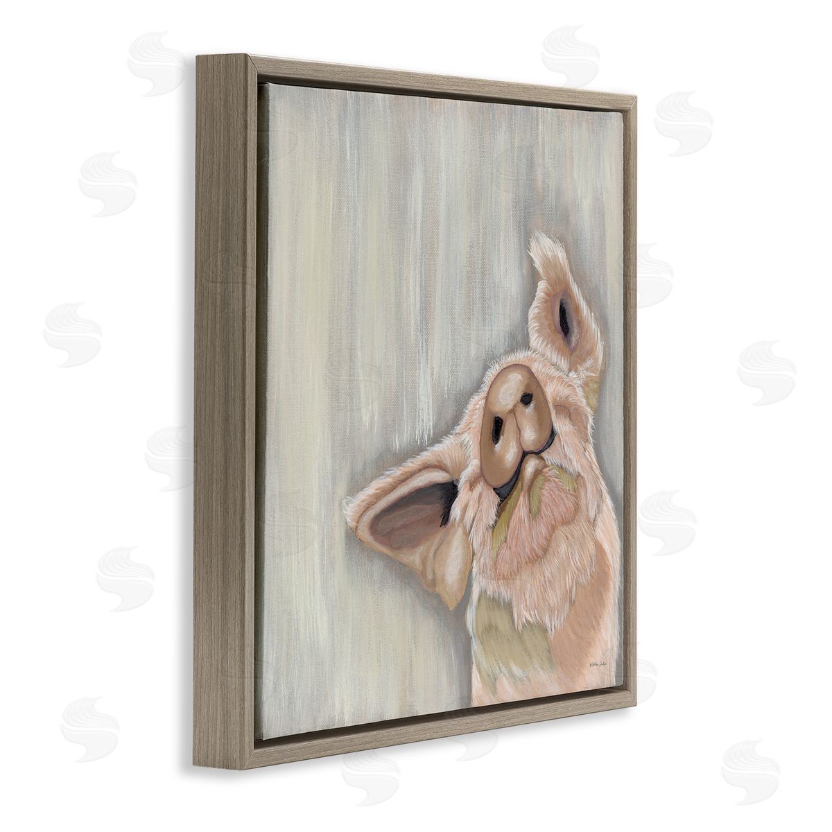 Ashley Justice Pig Looking Upward Brown Floating Frame Canvas Wall Art Print