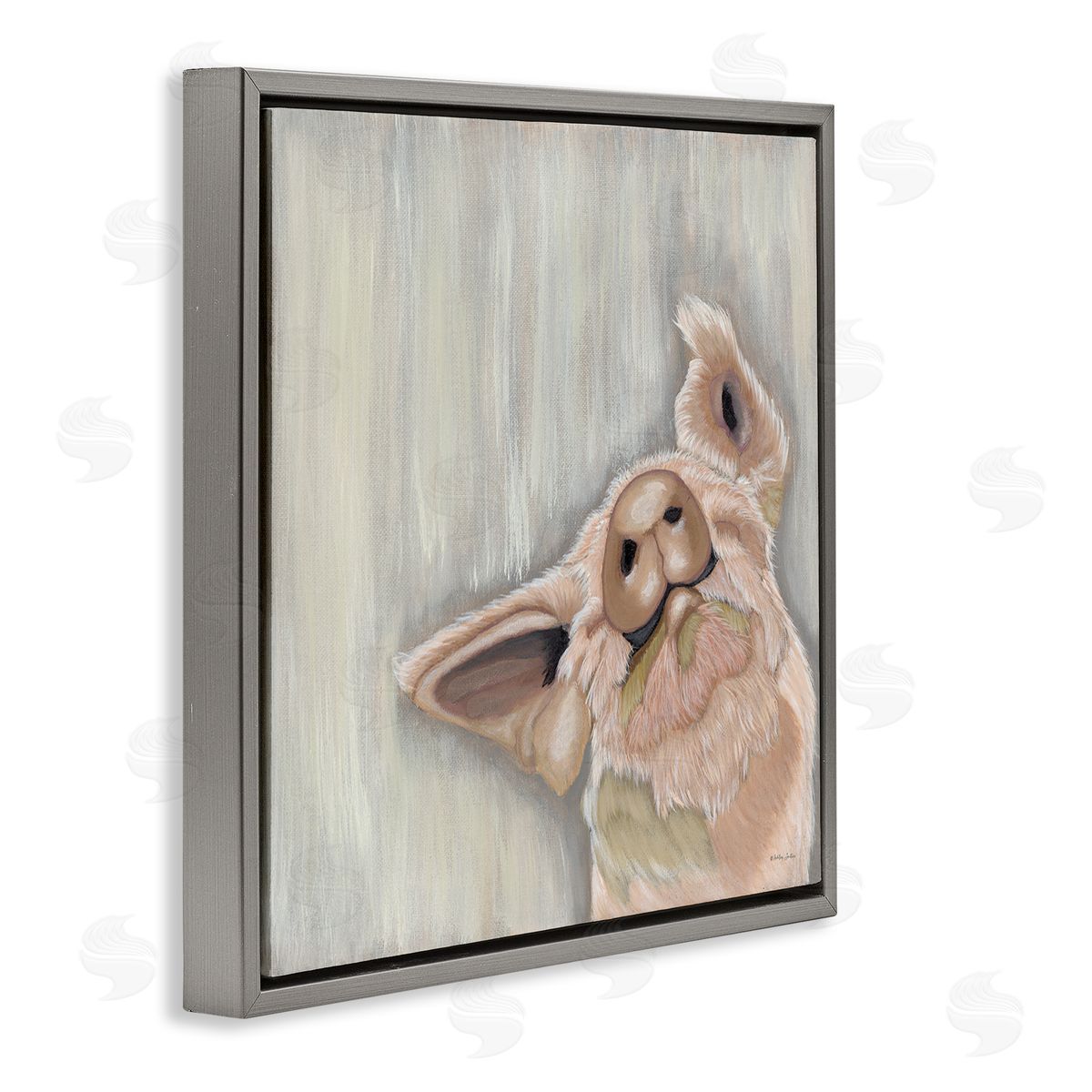 Ashley Justice Pig Looking Upward Gray Floating Frame Canvas Wall Art Print