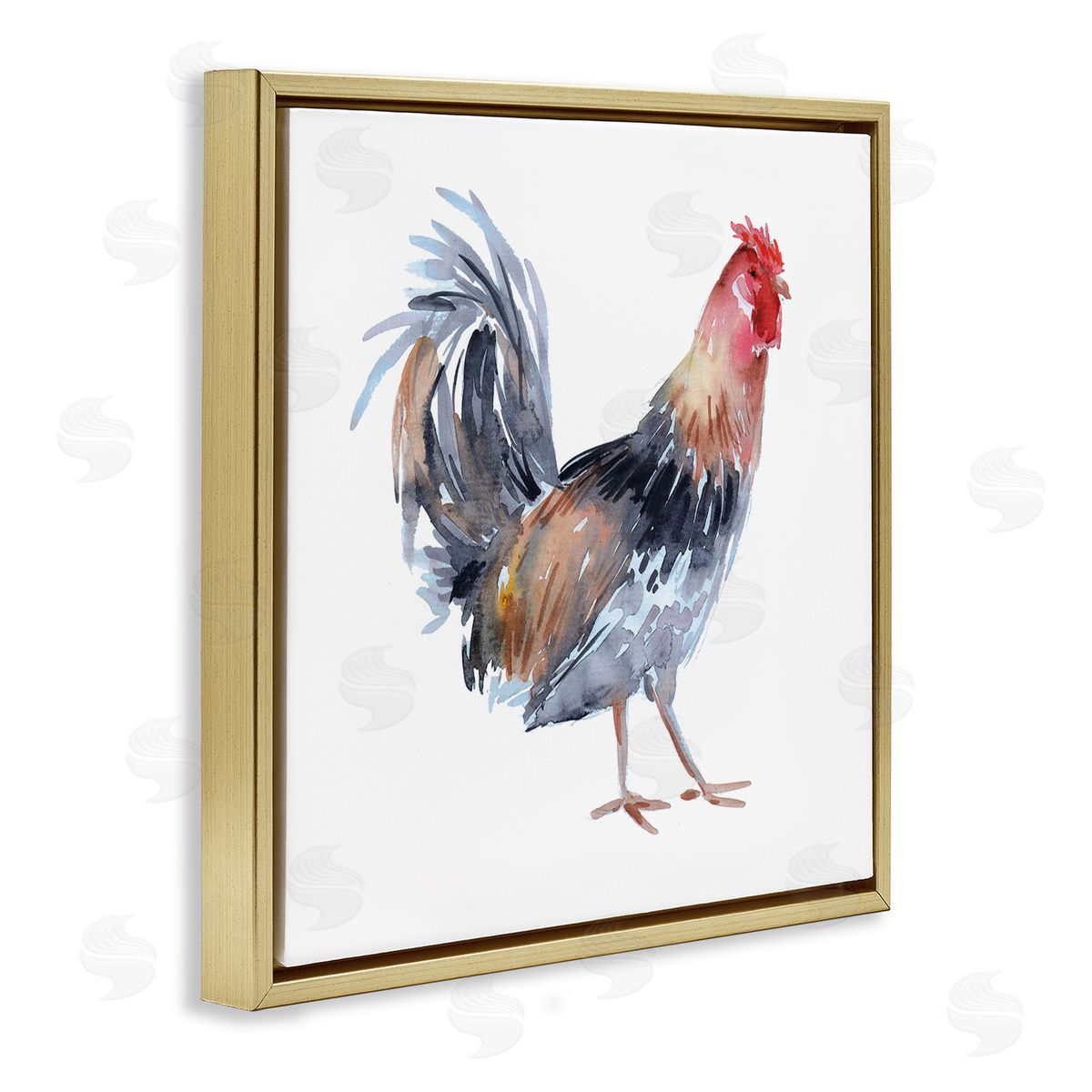 Claudia Bianchi Rooster Farm Animal Portrait Gold Floating Frame Canvas Wall Art Print