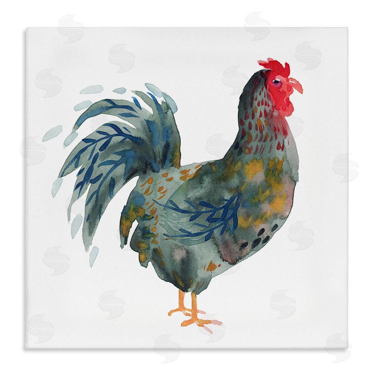 Claudia Bianchi Floral Patterned Rooster Stretched Canvas Wall Art Print