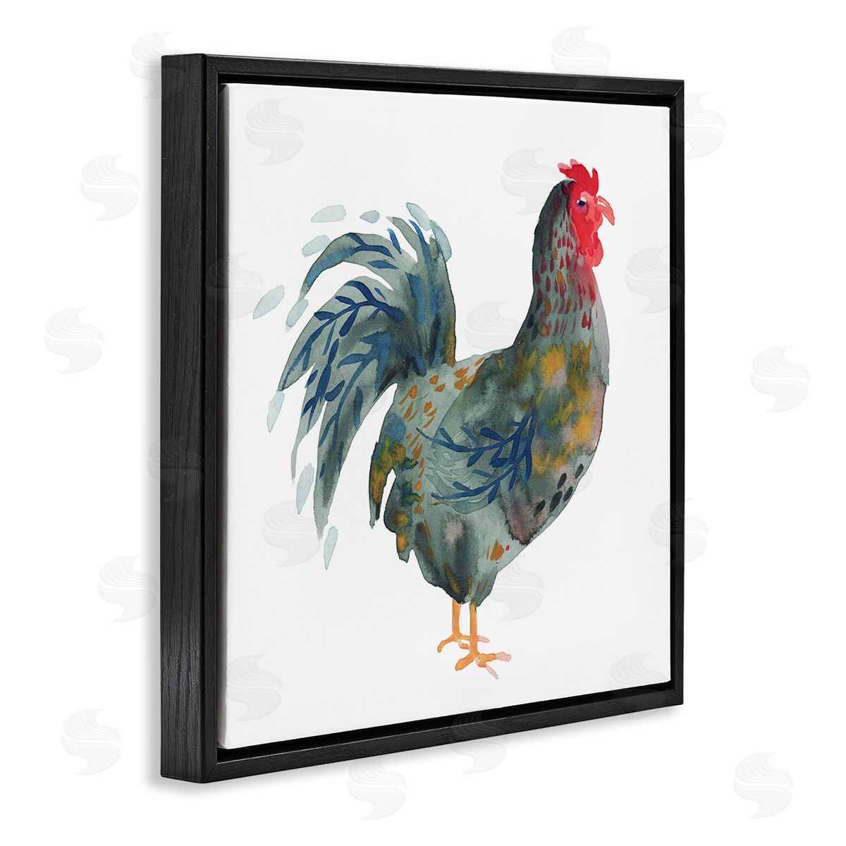 Claudia Bianchi Floral Patterned Rooster Black Floating Frame Canvas Wall Art Print