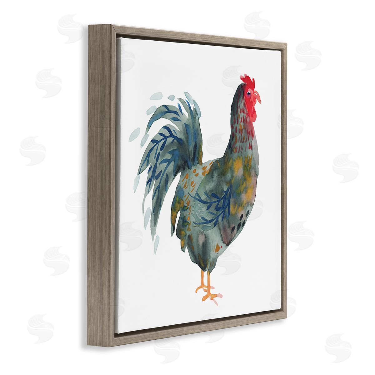 Claudia Bianchi Floral Patterned Rooster Brown Floating Frame Canvas Wall Art Print