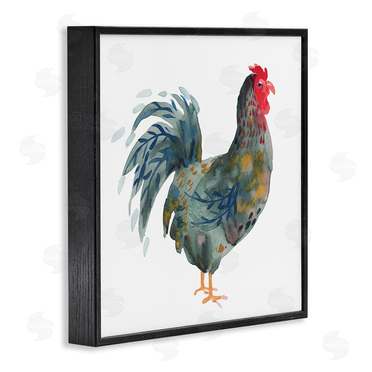 Claudia Bianchi Floral Patterned Rooster Black Framed Glicee Wall Art Print
