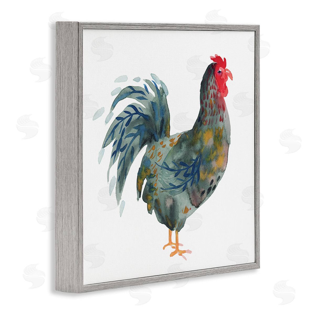 Claudia Bianchi Floral Patterned Rooster Gray Framed Glicee Wall Art Print