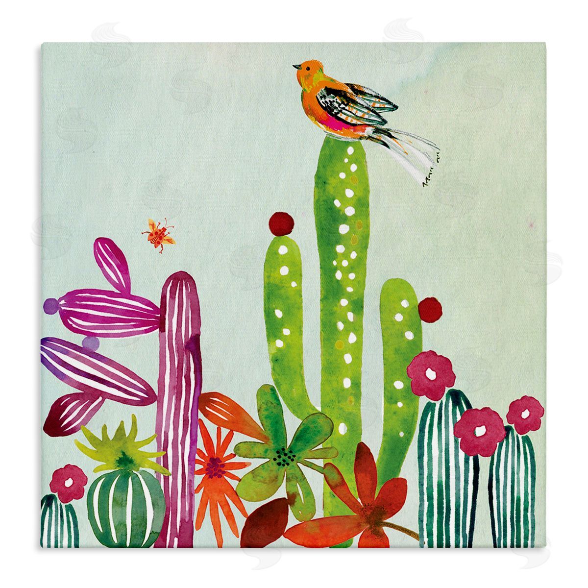 Claudia Bianchi Desert Bird on Cactus Stretched Canvas Wall Art Print
