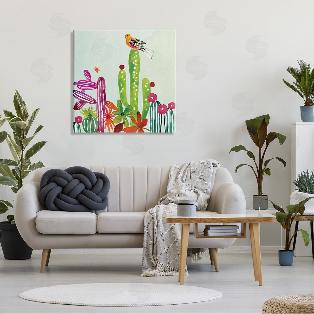Claudia Bianchi Desert Bird on Cactus Canvas Wall Art in Room