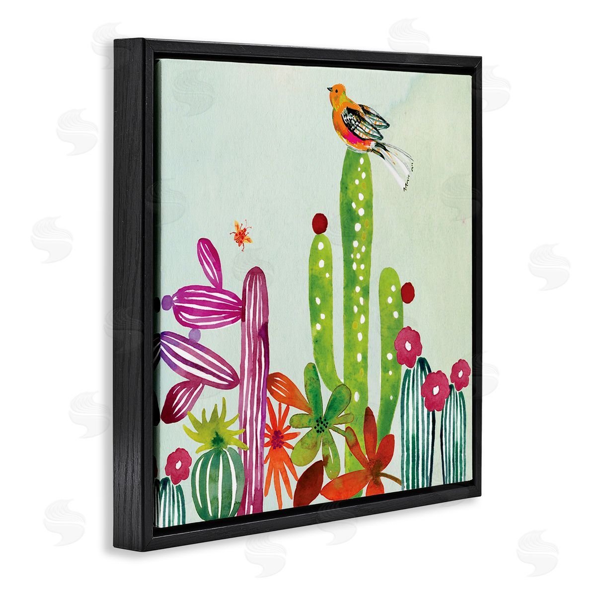 Claudia Bianchi Desert Bird on Cactus Black Floating Frame Canvas Wall Art Print