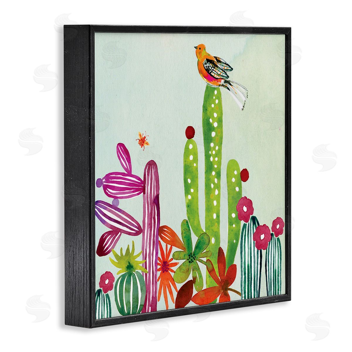 Claudia Bianchi Desert Bird on Cactus Black Framed Glicee Wall Art Print
