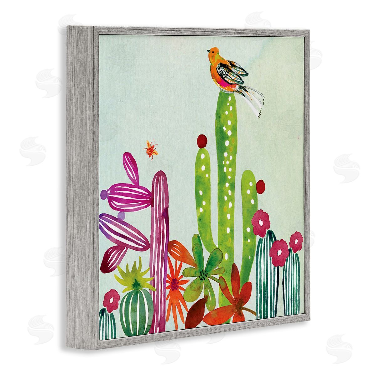 Claudia Bianchi Desert Bird on Cactus Gray Framed Glicee Wall Art Print