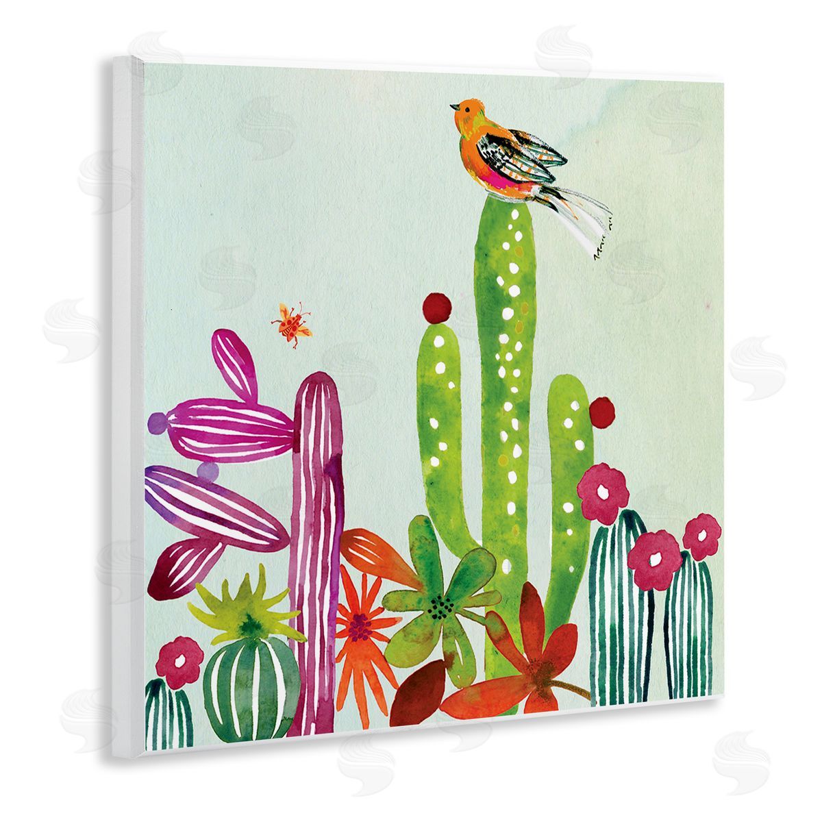 Claudia Bianchi Desert Bird on Cactus Wooden Wall Plaque Art Print