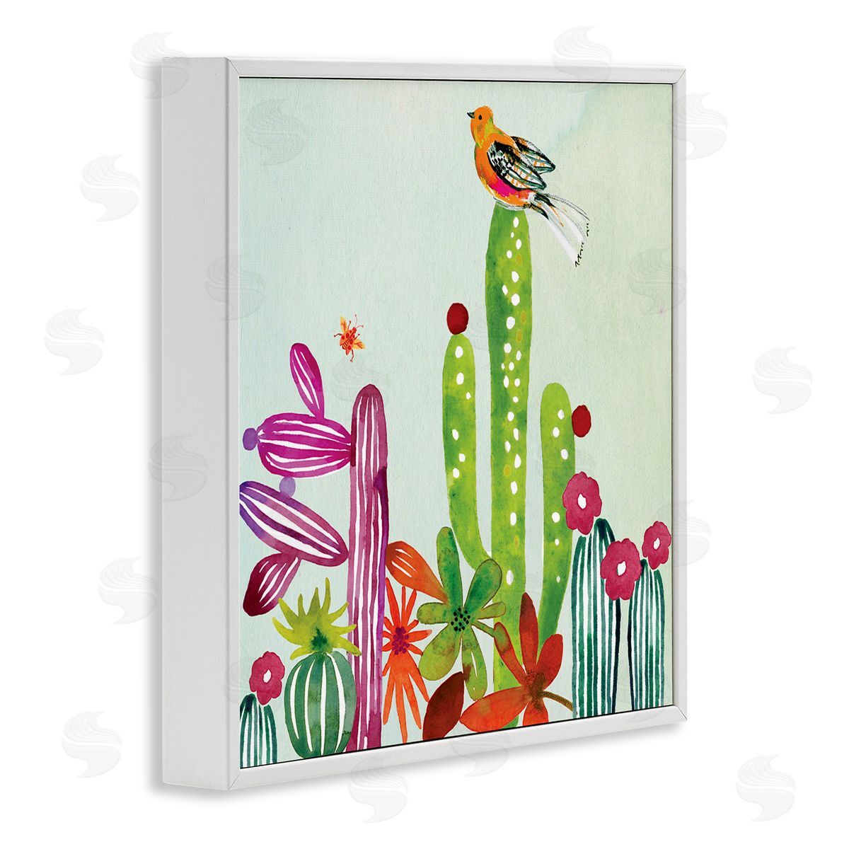 Claudia Bianchi Desert Bird on Cactus White Framed Glicee Wall Art Print