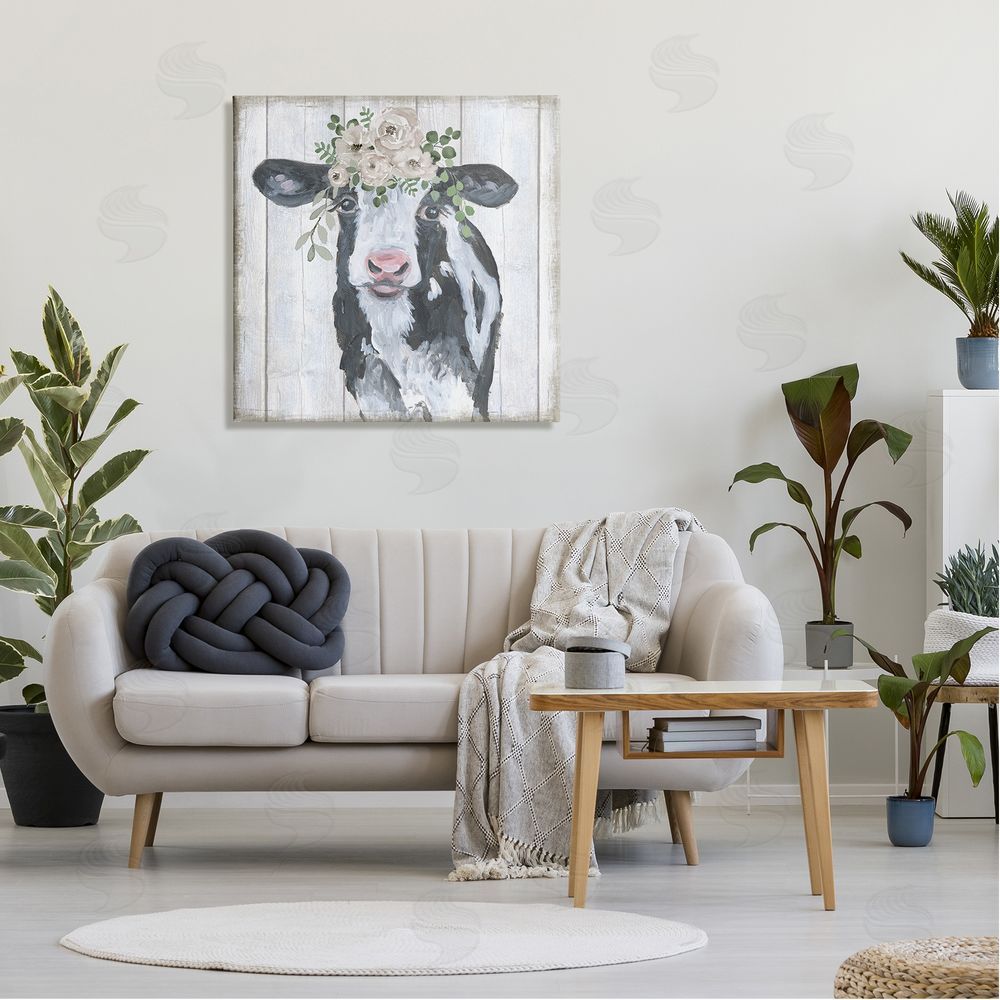 Corinne Haig Cow with Rose Garland Canvas Wall Art in Room
