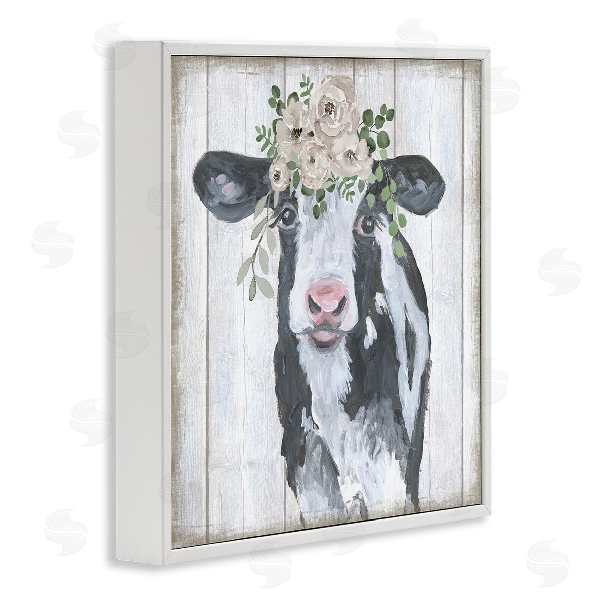 Corinne Haig Cow with Rose Garland White Framed Glicee Wall Art Print