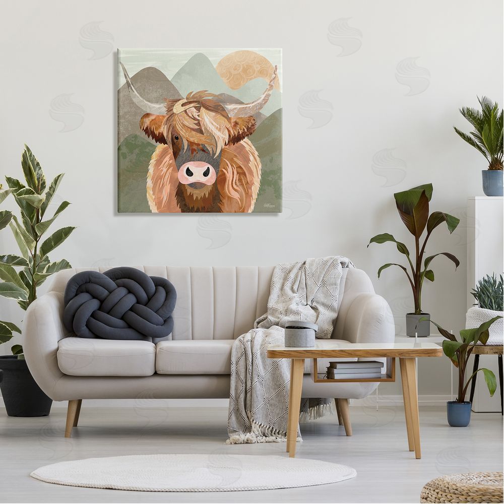Cat Thurman Designs Highland Cattle Landscape Canvas Wall Art in Room